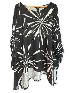 Ali Miles Black and White Starburst Sweater Tunic Sz 2X/3X